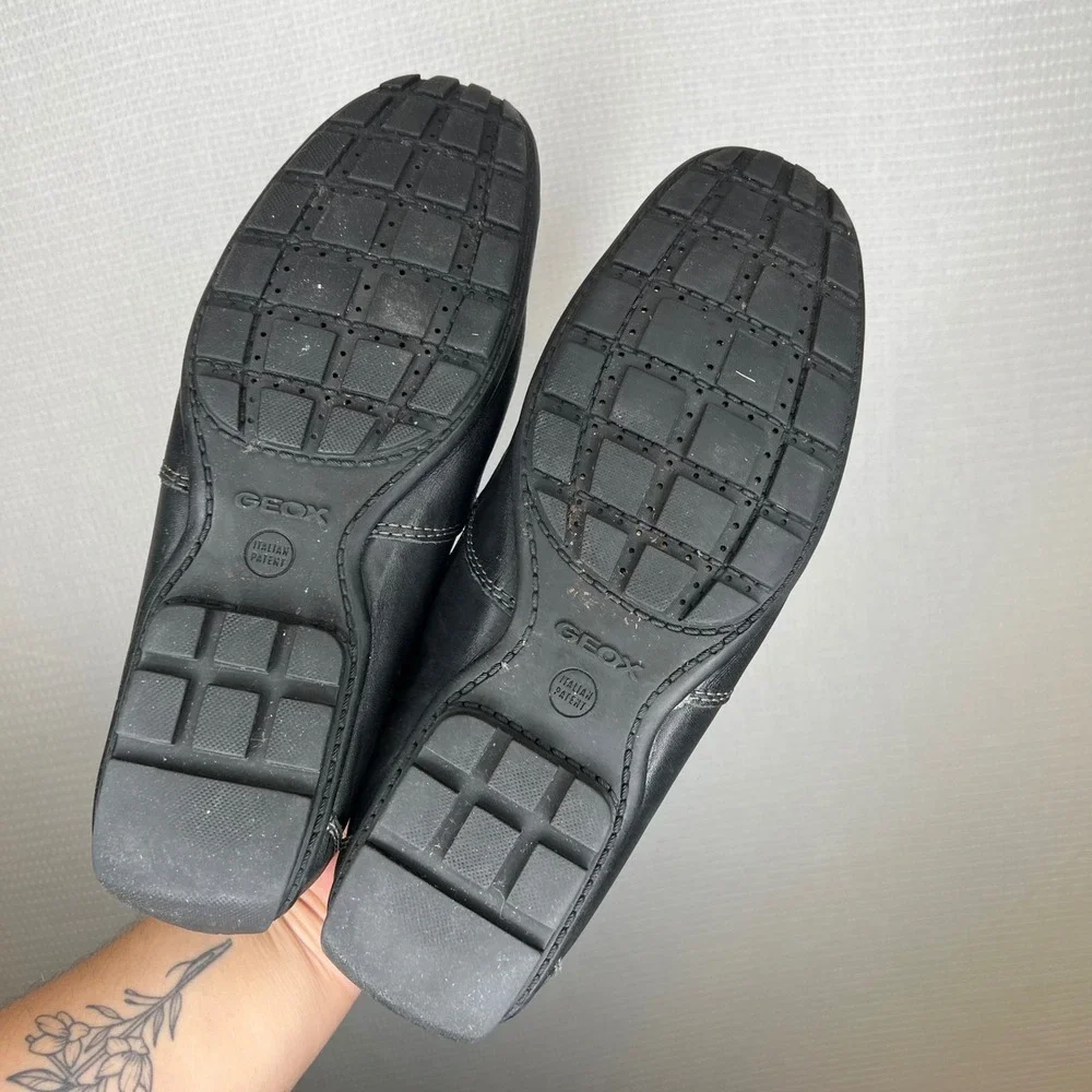 Geox Respira Mens Black Leather Loafers Driving Shoes EU 43 U1144V Slip On